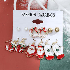 Christmas Snowflake Bell Earring Set Cartoon Cane Elderly Man Earrings Female