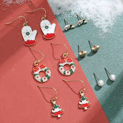 Christmas Snowflake Bell Earring Set Cartoon Cane Elderly Man Earrings Female