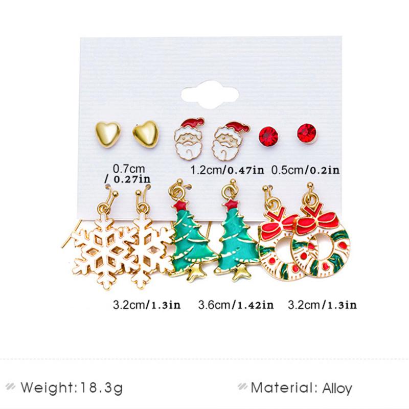 Christmas Snowflake Bell Earring Set Cartoon Cane Elderly Man Earrings Female