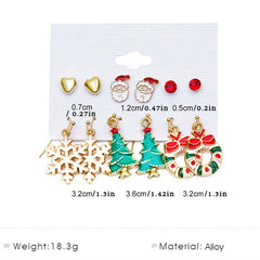 Christmas Snowflake Bell Earring Set Cartoon Cane Elderly Man Earrings Female