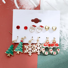 Christmas Snowflake Bell Earring Set Cartoon Cane Elderly Man Earrings Female
