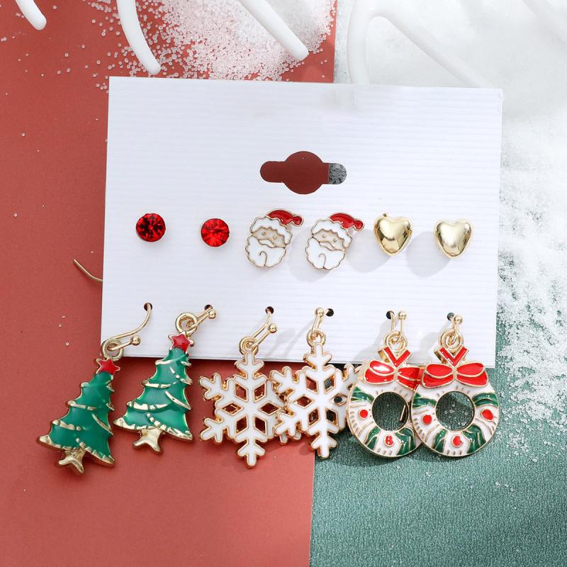 Christmas Snowflake Bell Earring Set Cartoon Cane Elderly Man Earrings Female