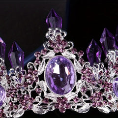 Romantic Purple Crystal Crown Necklace Earrings Set
