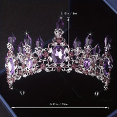 Romantic Purple Crystal Crown Necklace Earrings Set