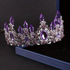 Romantic Purple Crystal Crown Necklace Earrings Set