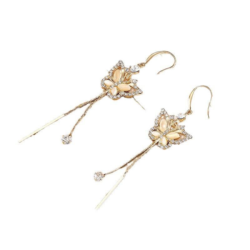 Butterfly Tassel Opal Stone Water Drop Earrings Halloween Gift