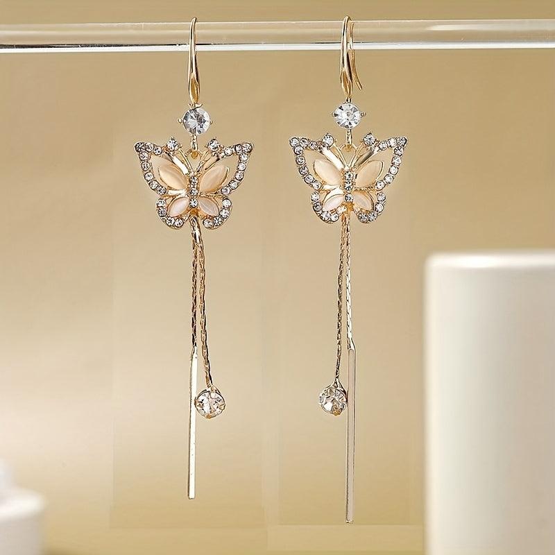 Butterfly Tassel Opal Stone Water Drop Earrings Halloween Gift