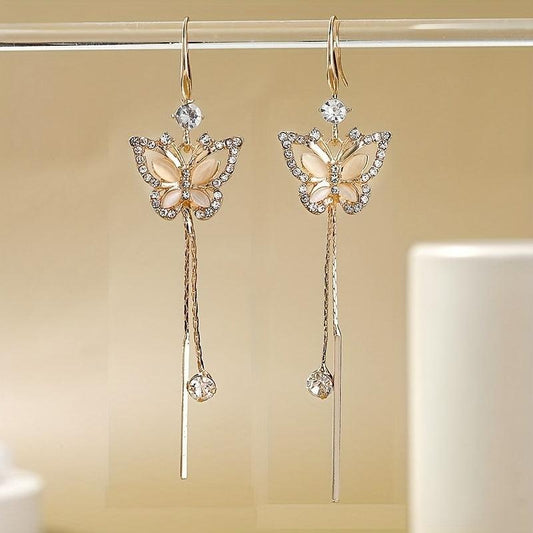 Butterfly Tassel Opal Stone Water Drop Earrings Halloween Gift