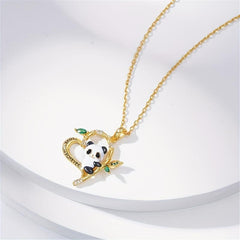 Love Declaration Heart Panda Bamboo Pendant Necklace Anniversary Gift