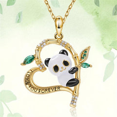 Love Declaration Heart Panda Bamboo Pendant Necklace Anniversary Gift