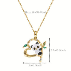 Love Declaration Heart Panda Bamboo Pendant Necklace Anniversary Gift