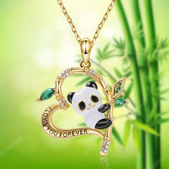 Love Declaration Heart Panda Bamboo Pendant Necklace Anniversary Gift