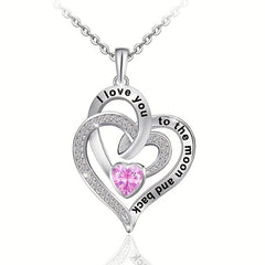 Pink Crystal Heart Pendant Necklace Women Jewelry Romantic Birthday Gift