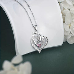 Pink Crystal Heart Pendant Necklace Women Jewelry Romantic Birthday Gift
