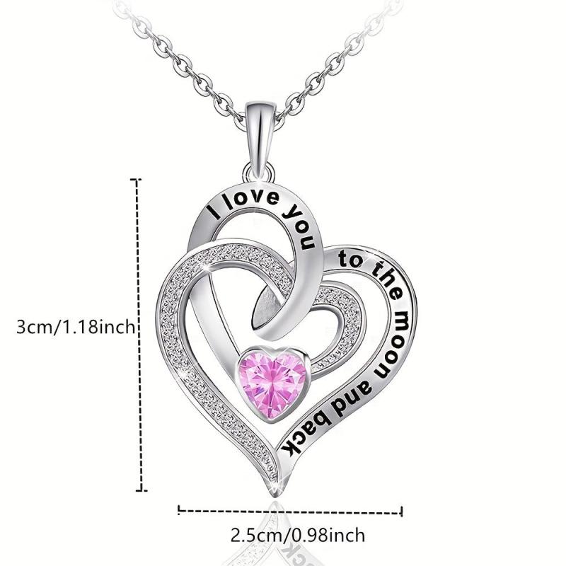 Pink Crystal Heart Pendant Necklace Women Jewelry Romantic Birthday Gift