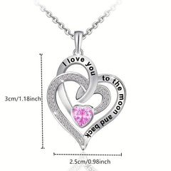 Pink Crystal Heart Pendant Necklace Women Jewelry Romantic Birthday Gift