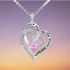 Pink Crystal Heart Pendant Necklace Women Jewelry Romantic Birthday Gift