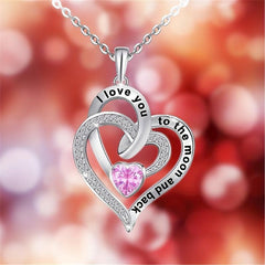 Pink Crystal Heart Pendant Necklace Women Jewelry Romantic Birthday Gift