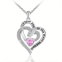 Pink Crystal Heart Pendant Necklace Women Jewelry Romantic Birthday Gift