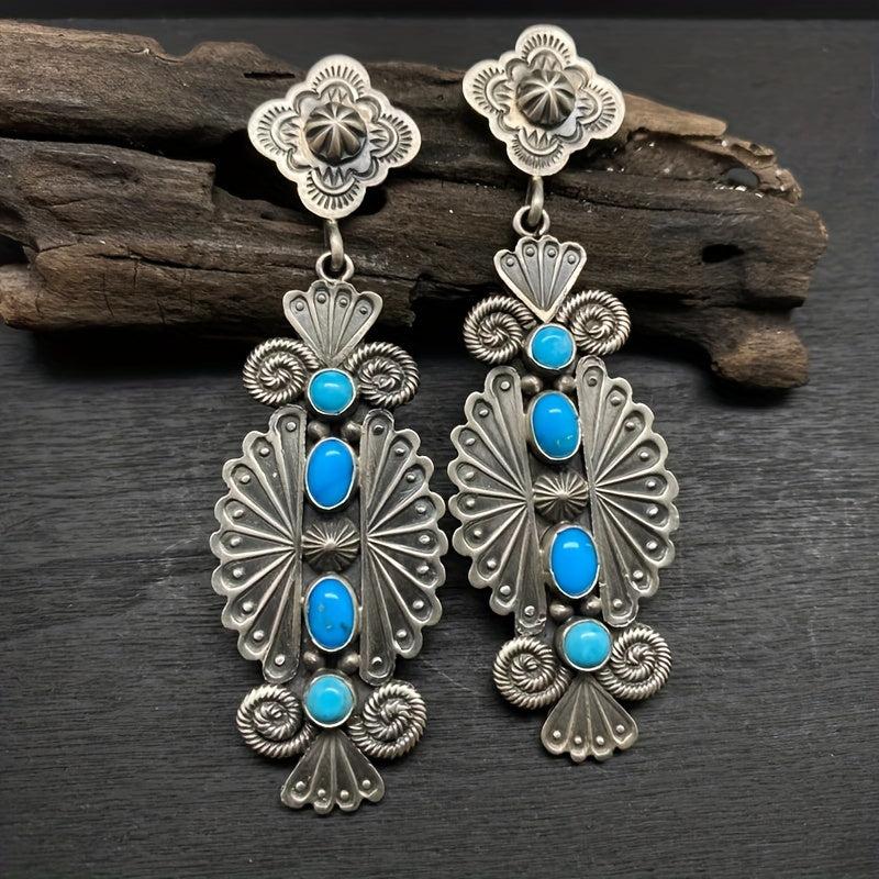 Boho Vintage Turquoise Long Earrings Studs
