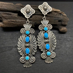 Boho Vintage Turquoise Long Earrings Studs