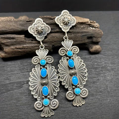 Boho Vintage Turquoise Long Earrings Studs