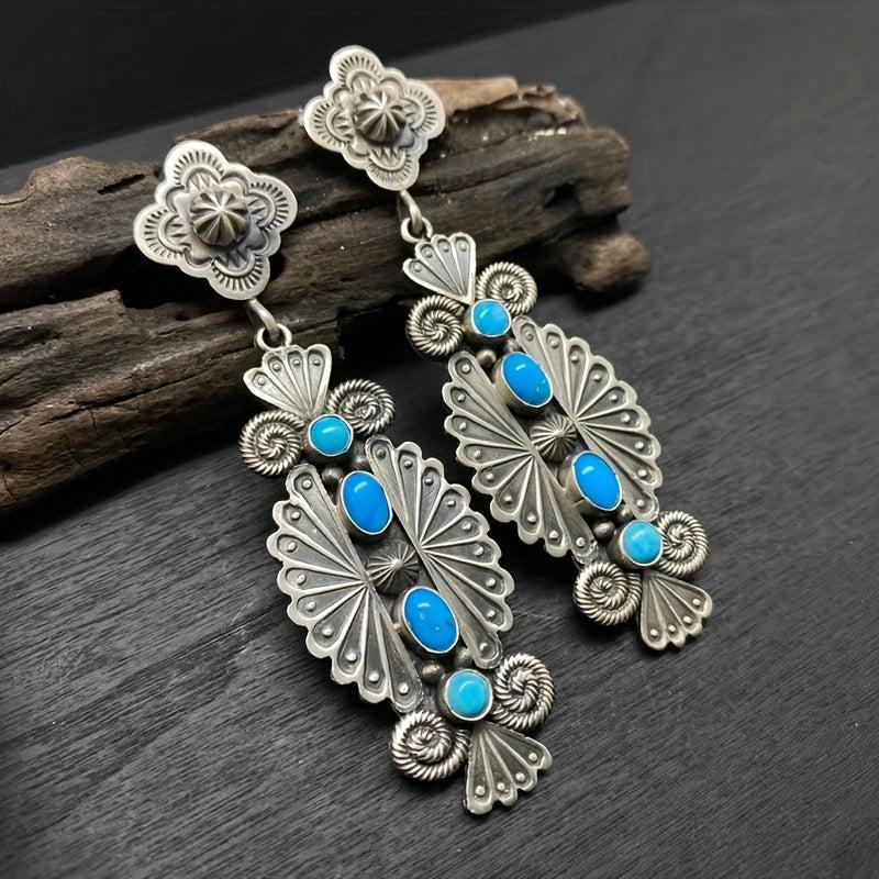 Boho Vintage Turquoise Long Earrings Studs