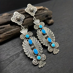 Boho Vintage Turquoise Long Earrings Studs