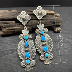 Boho Vintage Turquoise Long Earrings Studs