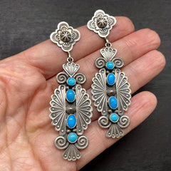 Boho Vintage Turquoise Long Earrings Studs