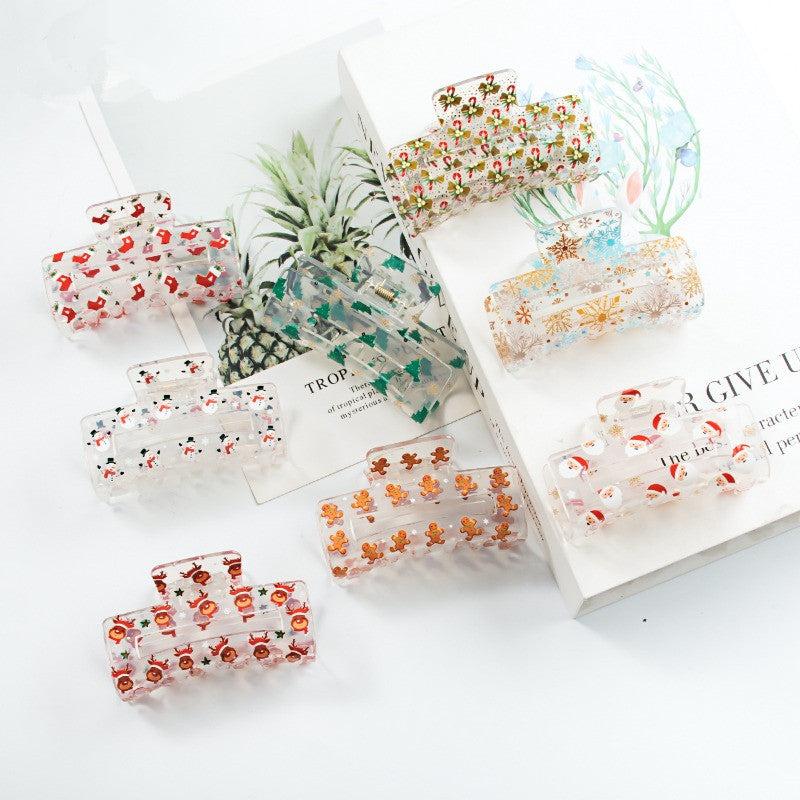 Acrylic Christmas Clip Headdress Cartoon Pattern Snowman Elk Christmas Tree