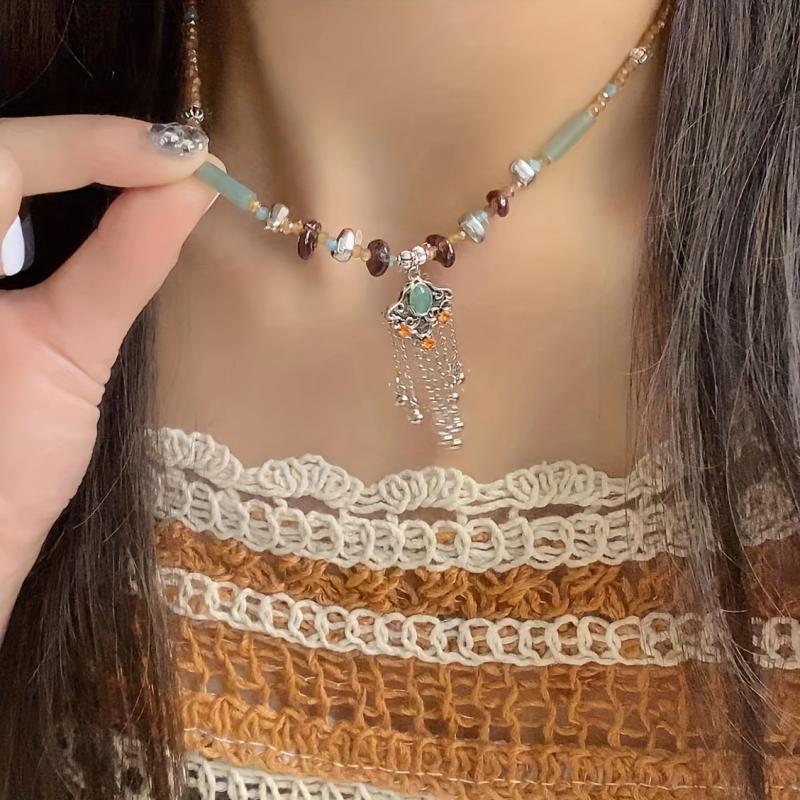 Ethnic Style Peace Lock Necklace All Match Clavicle Chain