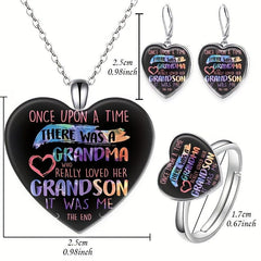 4pcs Heart Pendant Necklace Ring Earrings Set Gift