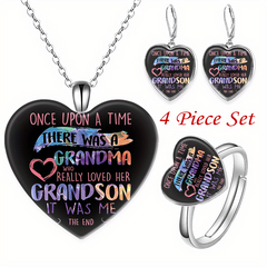 4pcs Heart Pendant Necklace Ring Earrings Set Gift