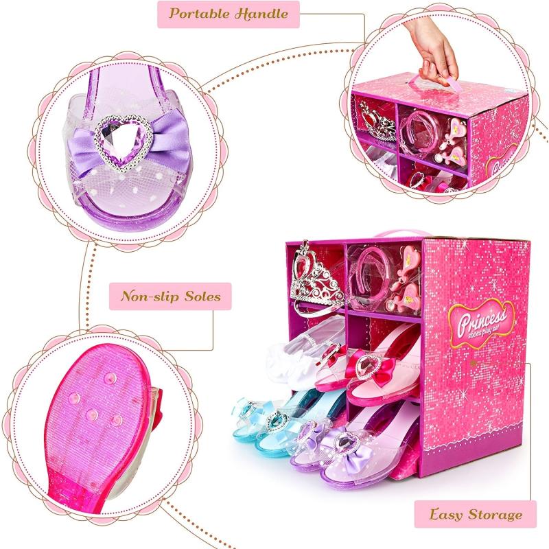 Princess Dress Up Shoes Set with Tiara, Earrings, Bracelets