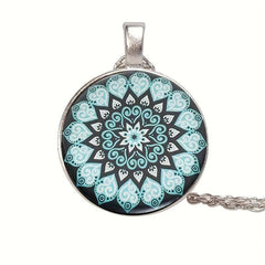 Round Flower Print Crystal Bead Pendant Necklace For Men And Women