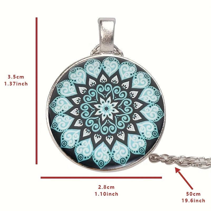 Round Flower Print Crystal Bead Pendant Necklace For Men And Women
