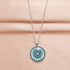 Round Flower Print Crystal Bead Pendant Necklace For Men And Women