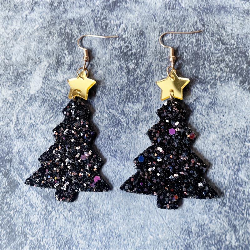 Acrylic Christmas Tree Glitter Earrings Christmas Gift Party Jewelry