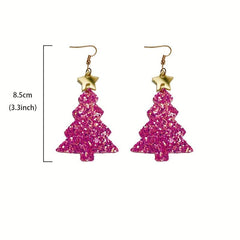 Acrylic Christmas Tree Glitter Earrings Christmas Gift Party Jewelry