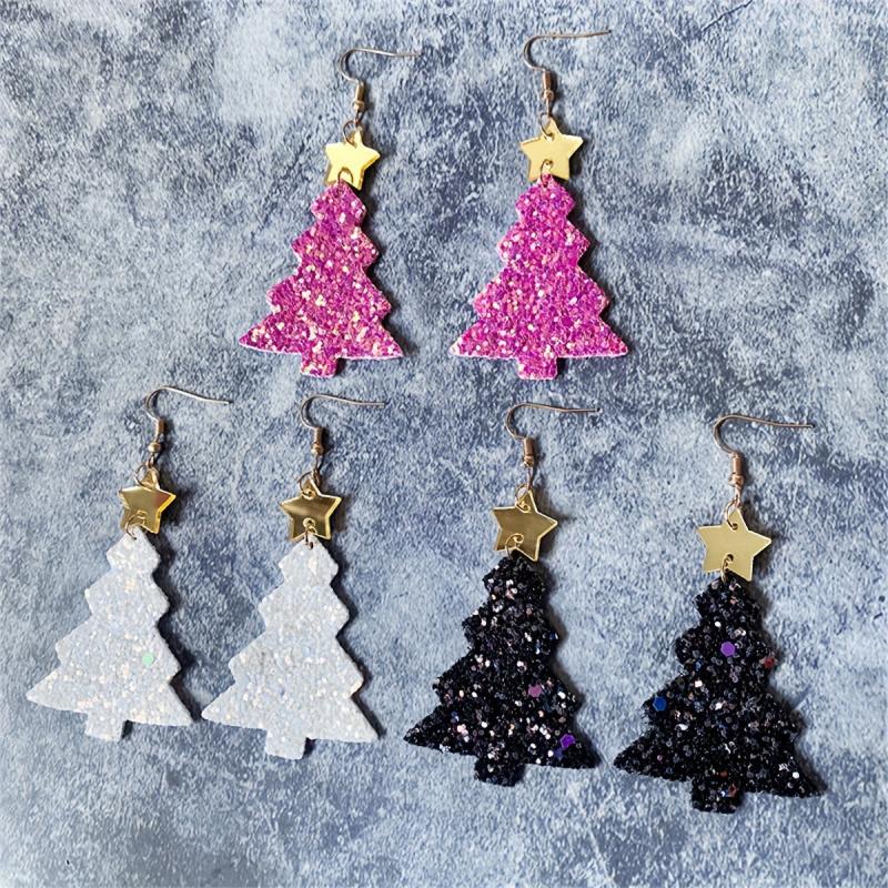 Acrylic Christmas Tree Glitter Earrings Christmas Gift Party Jewelry