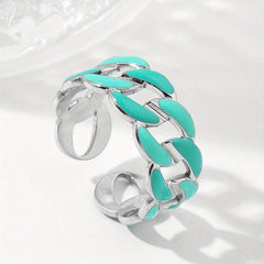Steel Chain Open Ring with Pink Paint