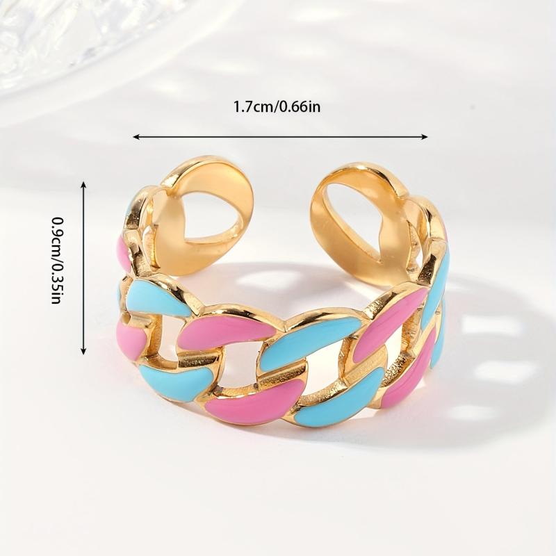 Steel Chain Open Ring with Pink Paint