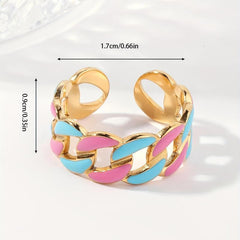 Steel Chain Open Ring with Pink Paint