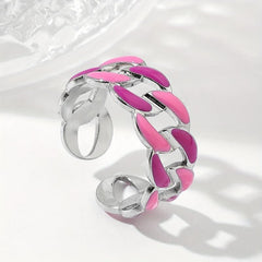 Steel Chain Open Ring with Pink Paint