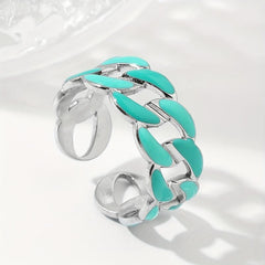 Steel Chain Open Ring with Pink Paint