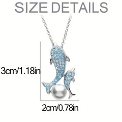 Women Dolphin Faux Pearl Rhinestone Pendant Necklace Sea Animal Jewelry