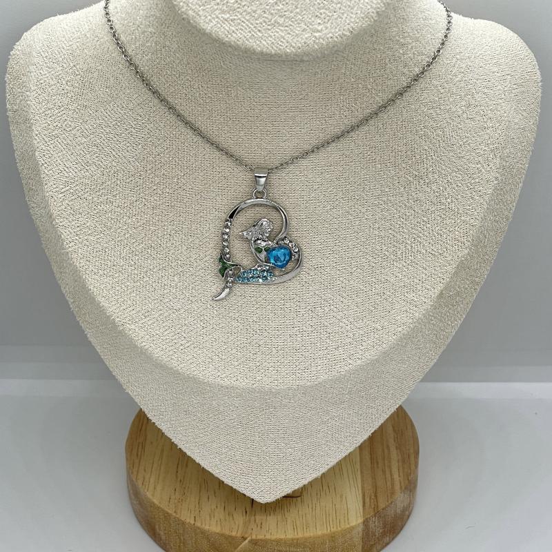 Heart Mermaid Crystal Charm Pendant Necklace For Women