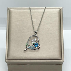 Heart Mermaid Crystal Charm Pendant Necklace For Women