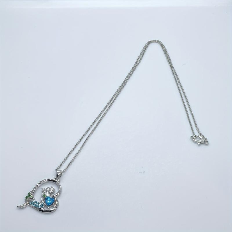 Heart Mermaid Crystal Charm Pendant Necklace For Women